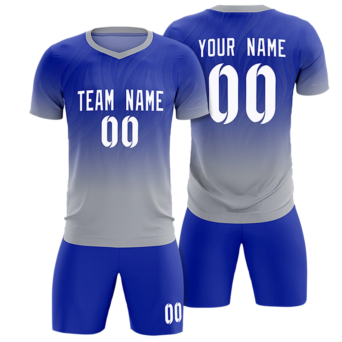 Custom Royal Blue Gray Printing Sportswear Soccer Sets Jersey