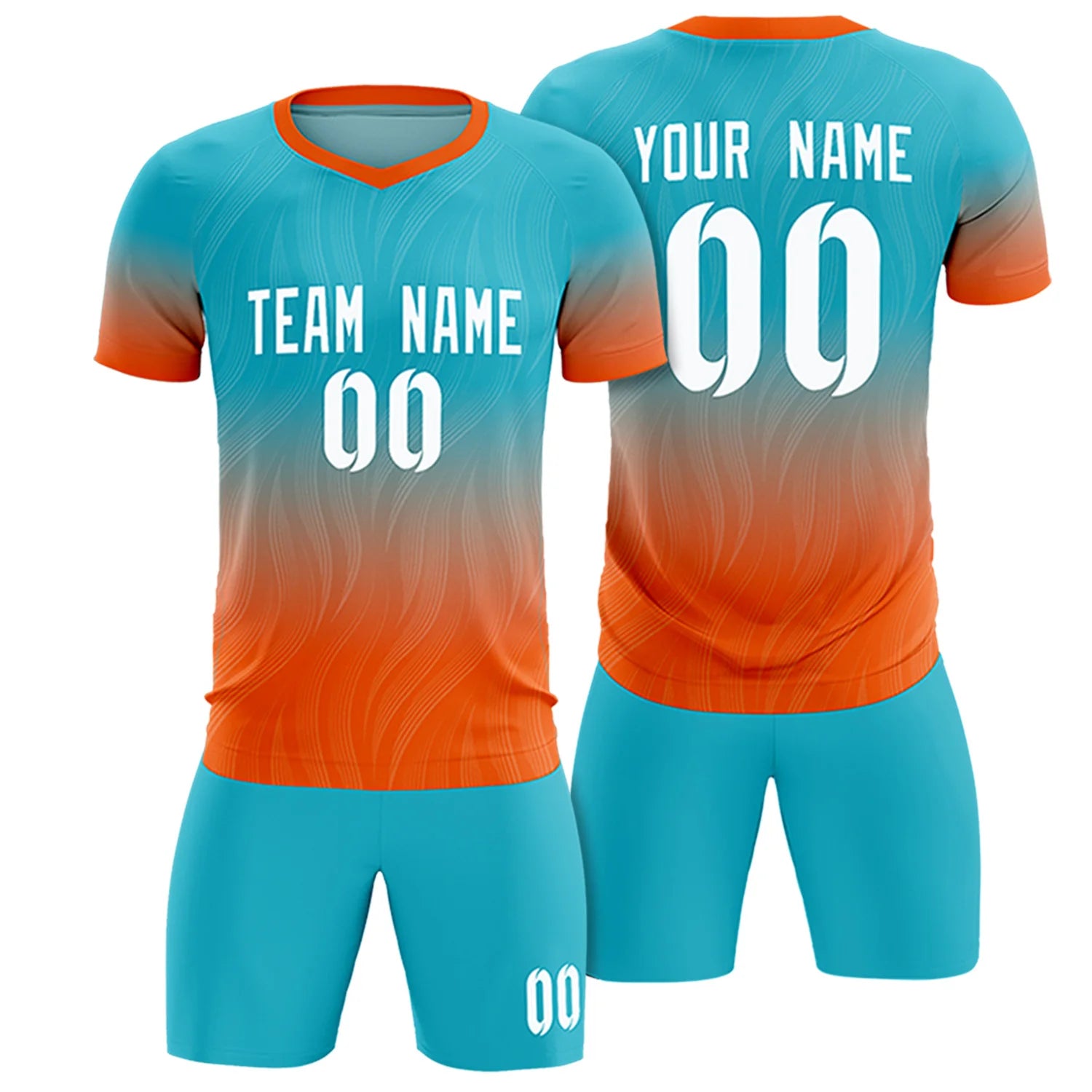 Custom SKy Blue Orange Printing Sportswear Soccer Sets Jersey