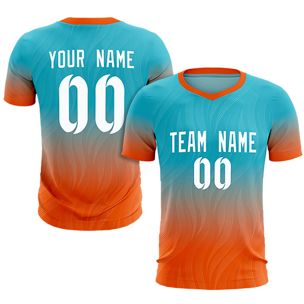 Custom SKy Blue Orange Printing Sportswear Soccer Sets Jersey