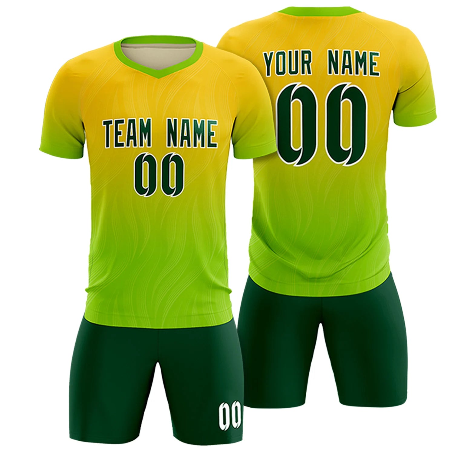 Custom Gold01 Neon Green Printing Sportswear Soccer Sets Jersey