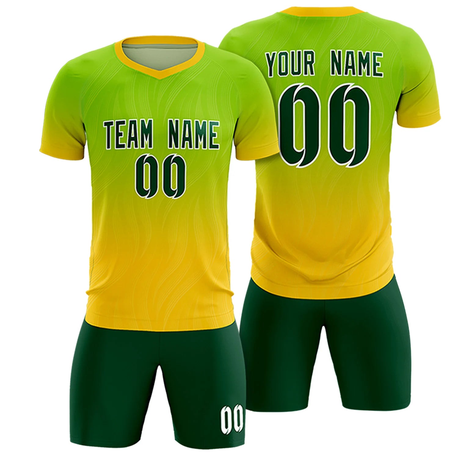 Custom Neon Green Gold01 Printing Sportswear Soccer Sets Jersey