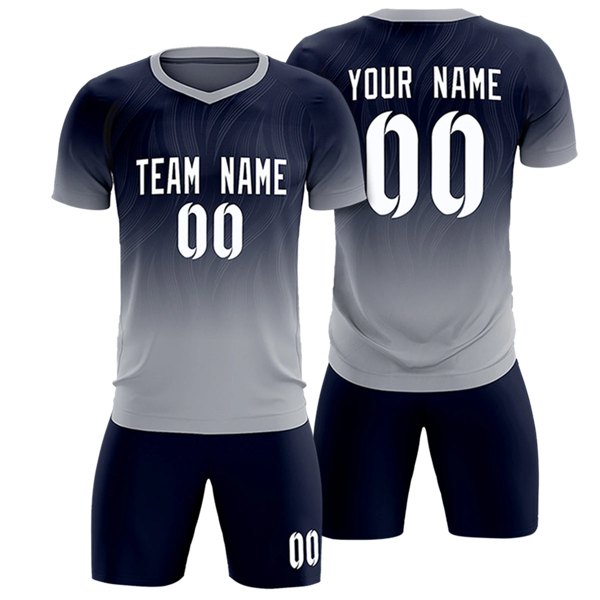 Custom Navy Gray Printing Sportswear Soccer Sets Jersey