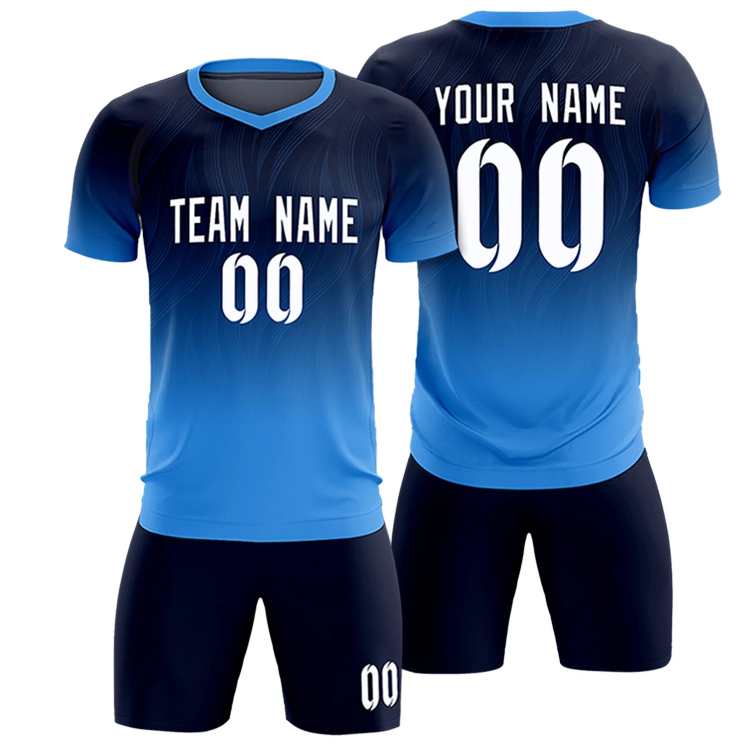 Custom Navy Powder Blue Printing Sportswear Soccer Sets Jersey