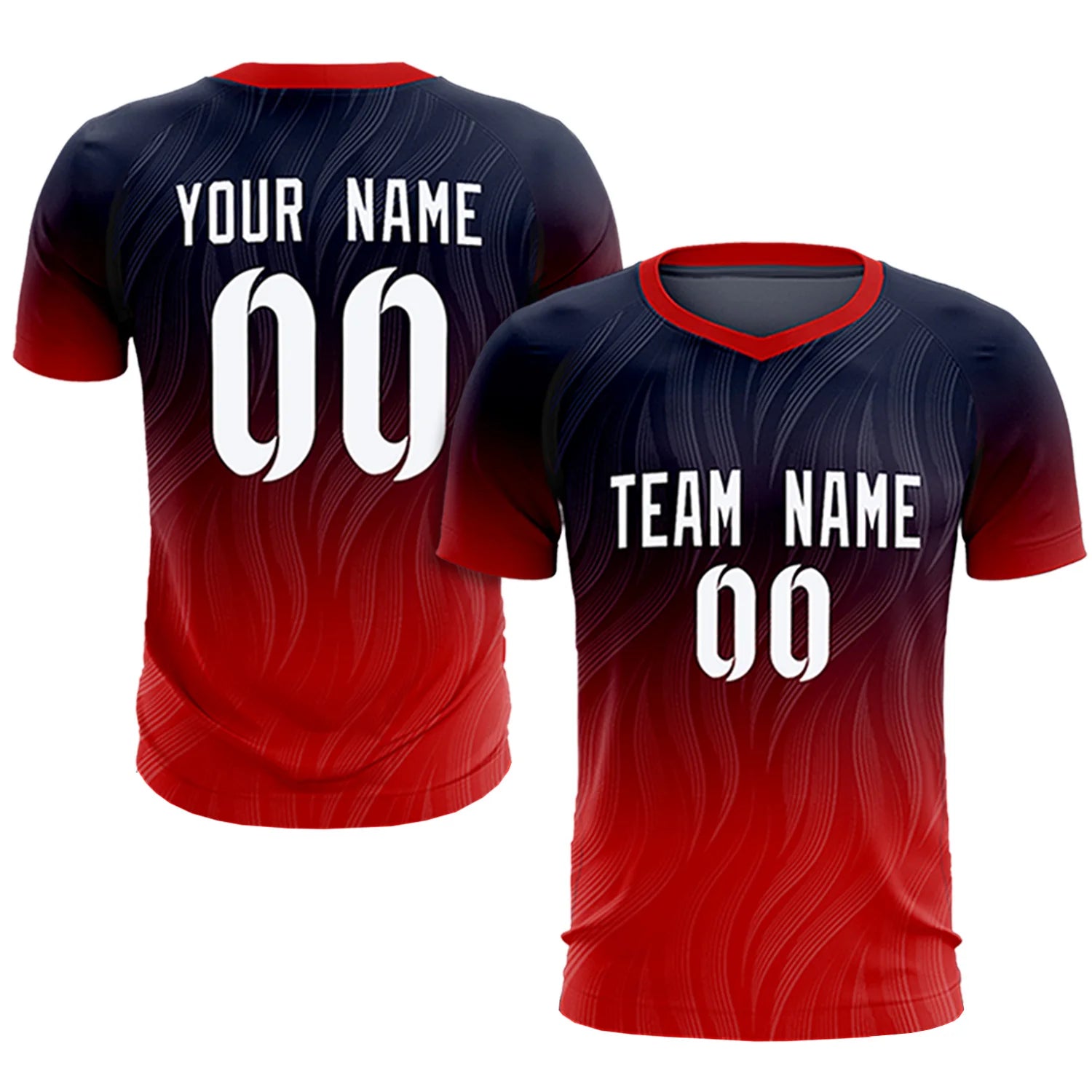 Custom Navy Red Printing Sportswear Soccer Sets Jersey