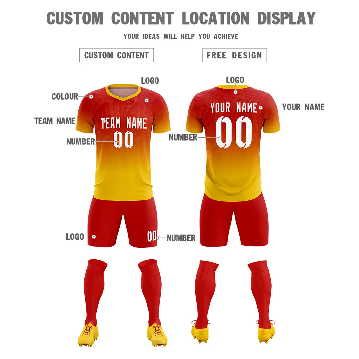 Custom Red Gold01 Printing Sportswear Soccer Sets Jersey