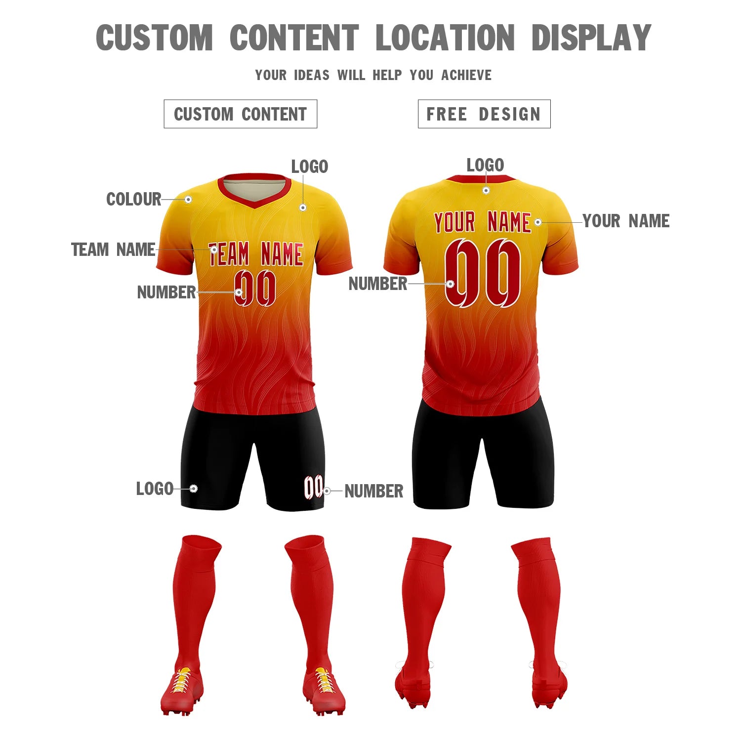 Custom Gold01 Red Printing Sportswear Soccer Sets Jersey