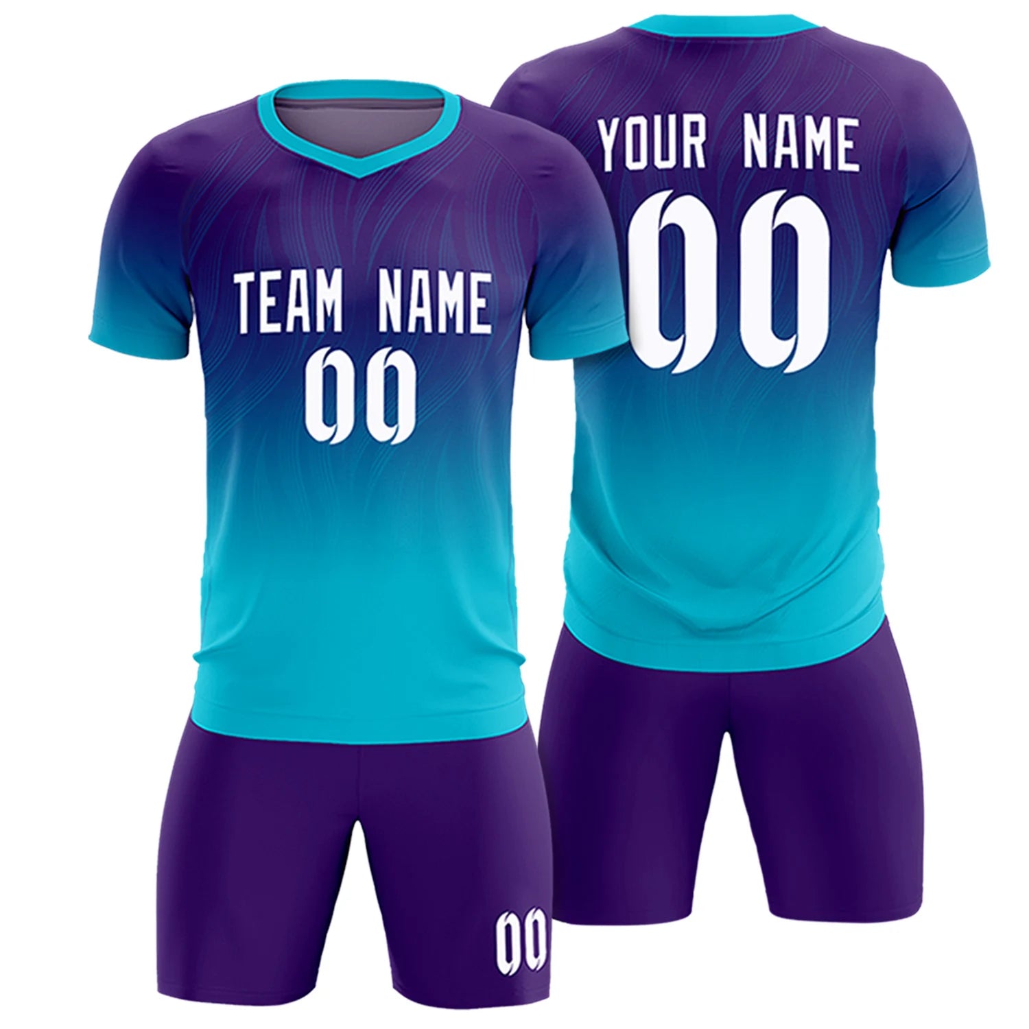 Custom Purple Sky Blue Printing Sportswear Soccer Sets Jersey