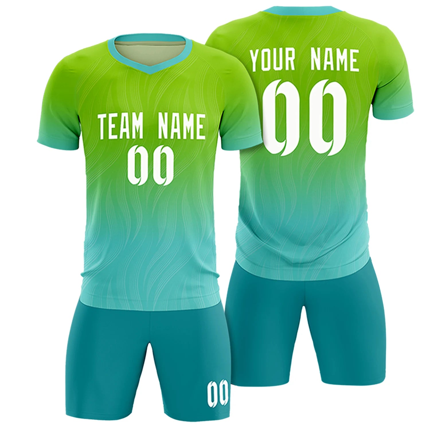 Custom Neon Green Aqua Printing Sportswear Soccer Sets Jersey