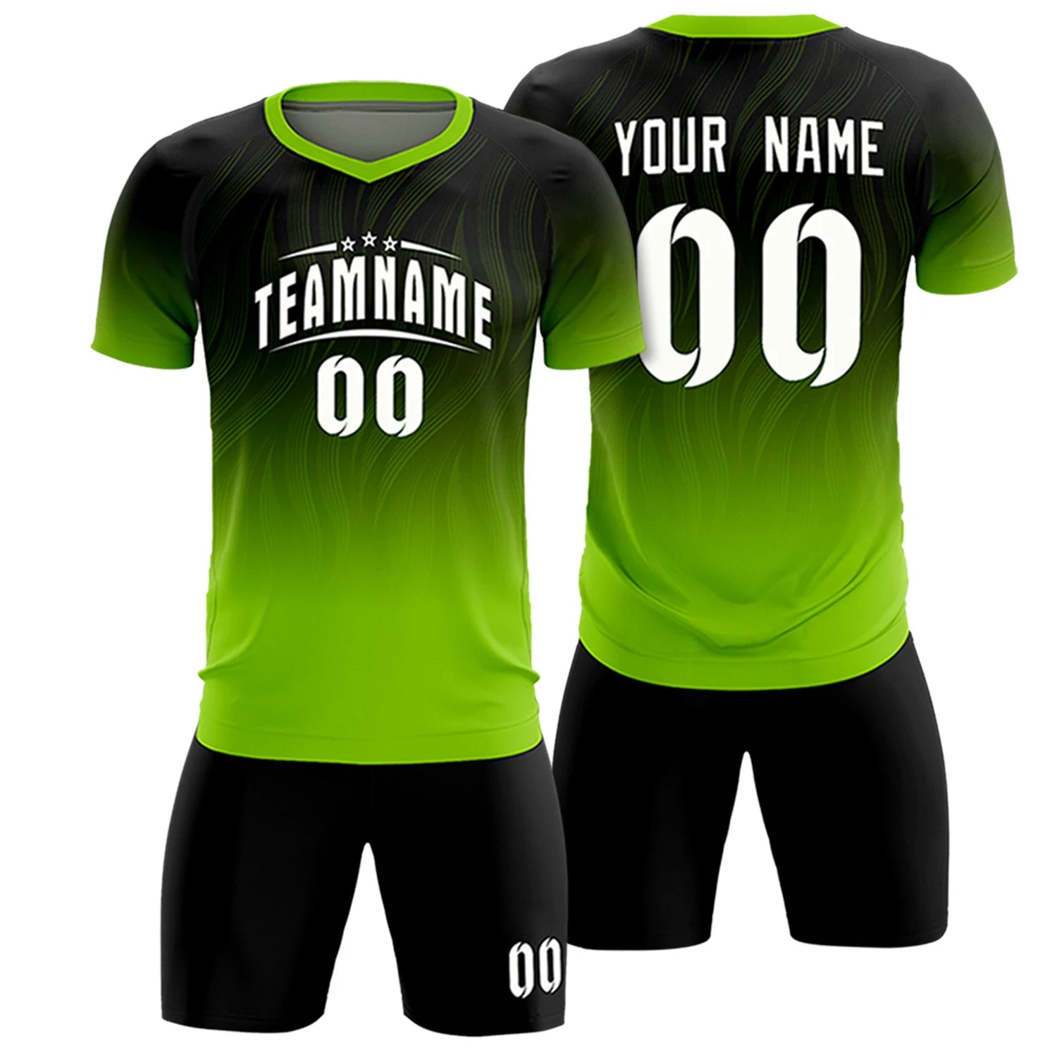 Custom Black Neon Green Printing Sportswear Soccer Sets Jersey