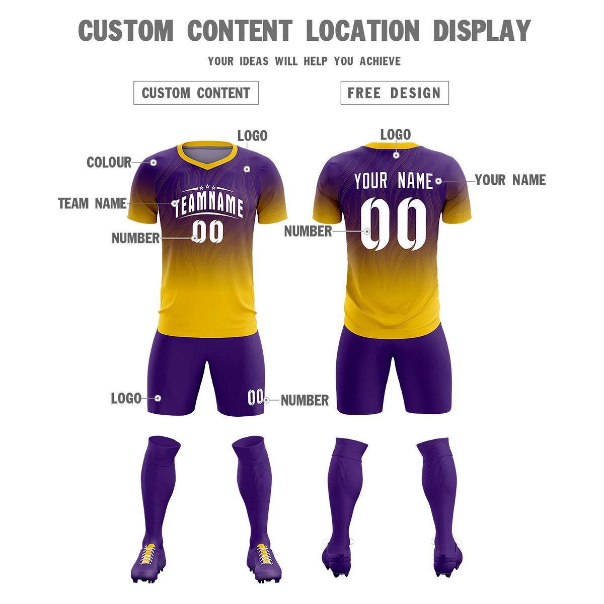 Custom Purple Gold01 Printing Sportswear Soccer Sets Jersey