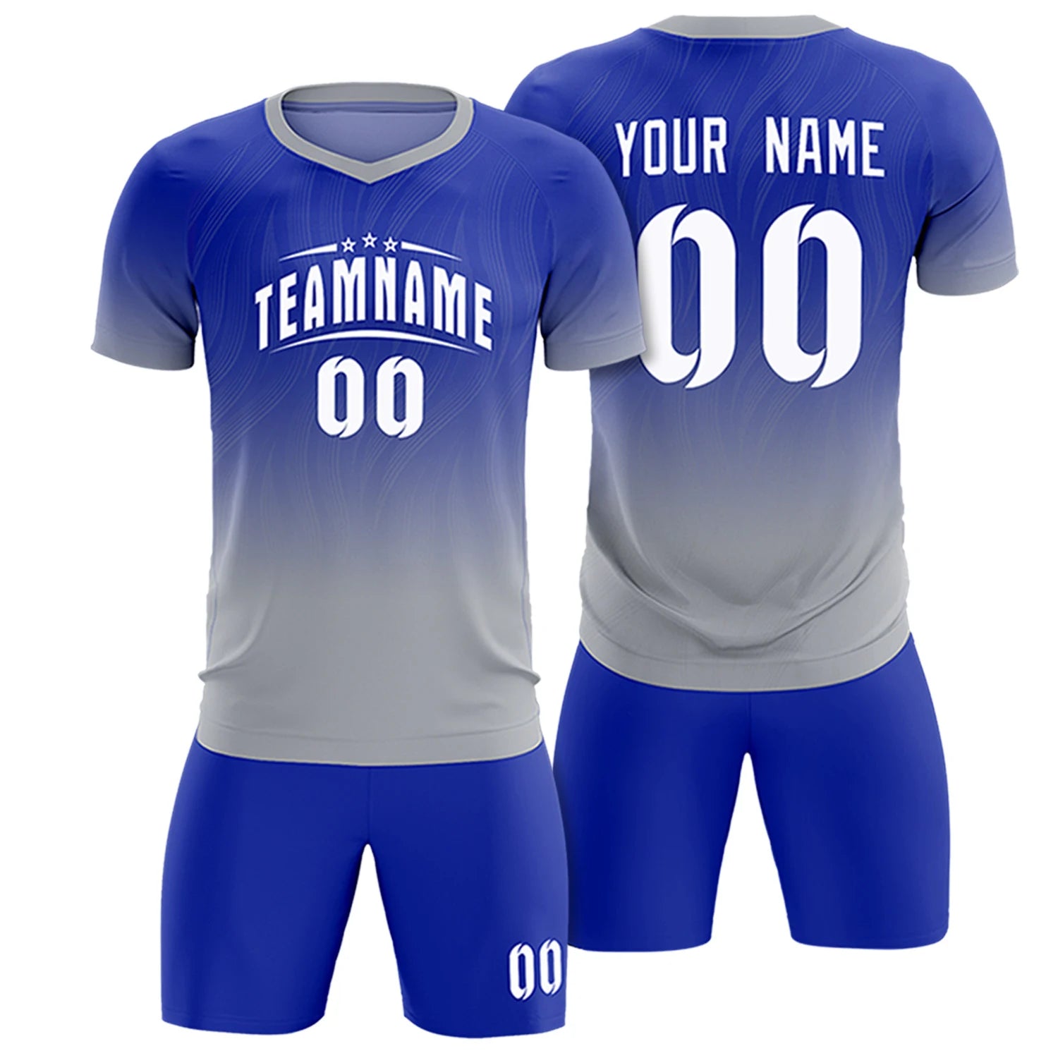 Custom Royal Blue Gray Printing Sportswear Soccer Sets Jersey