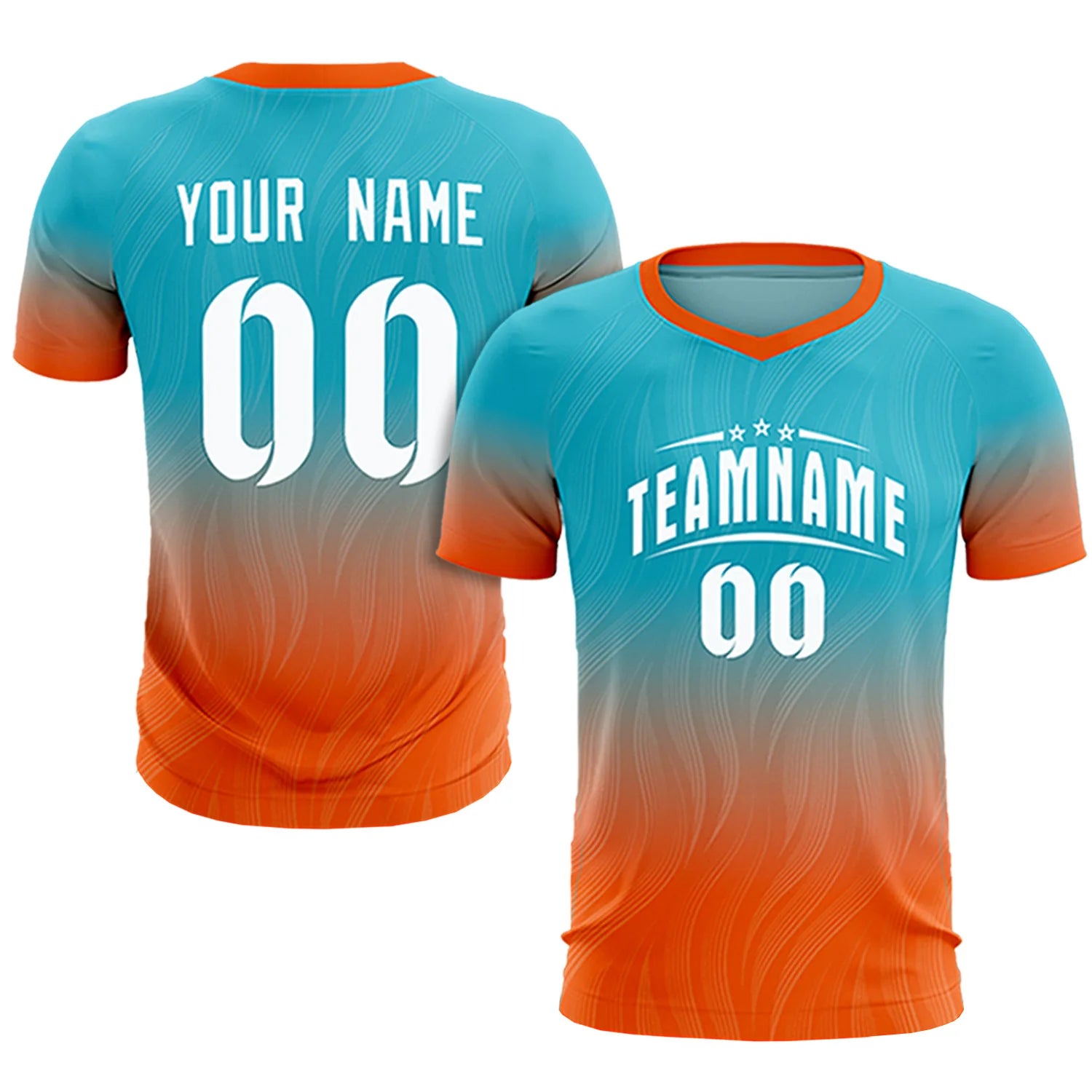 Custom SKy Blue Orange Printing Sportswear Soccer Sets Jersey