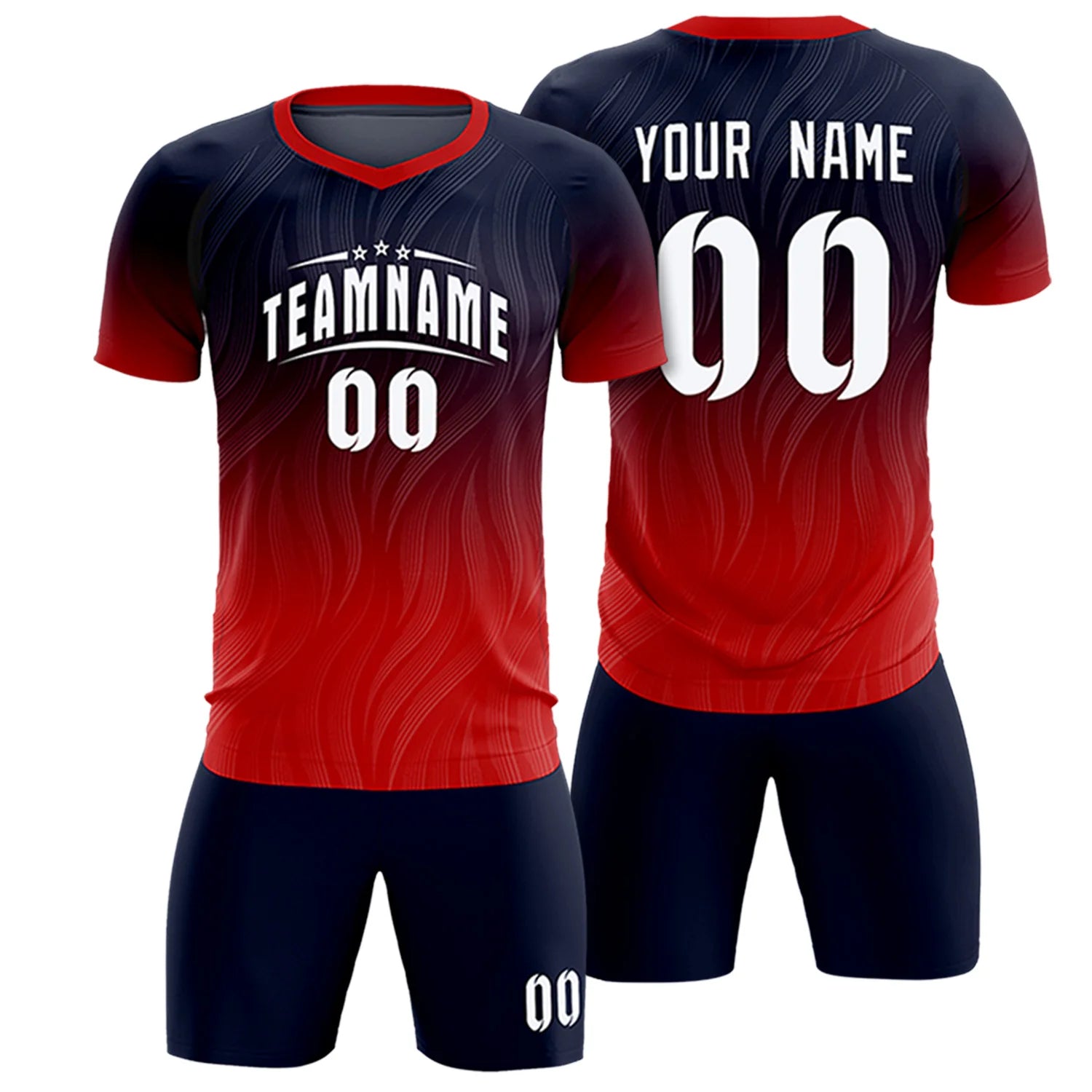 Custom Navy Red Printing Sportswear Soccer Sets Jersey