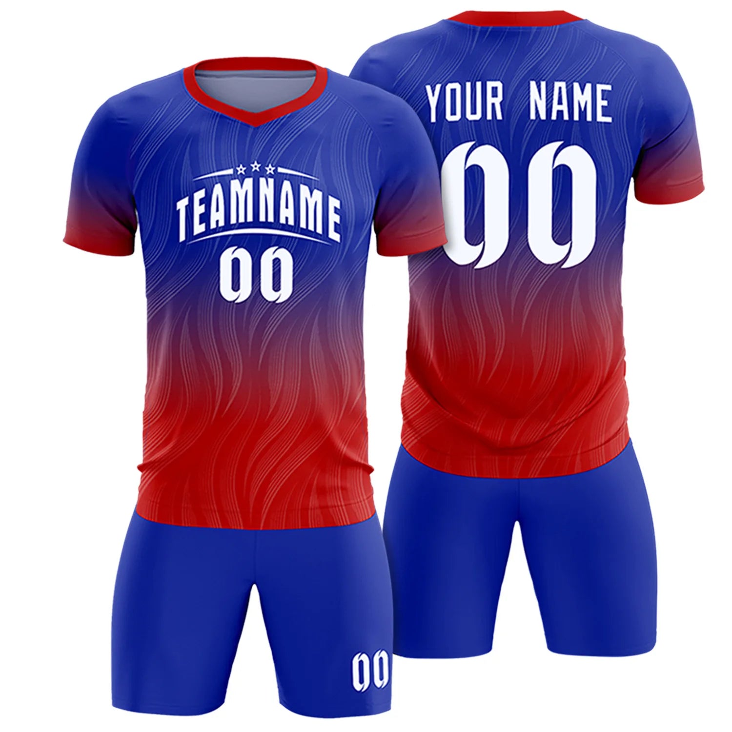 Custom Royal Blue Red Printing Sportswear Soccer Sets Jersey