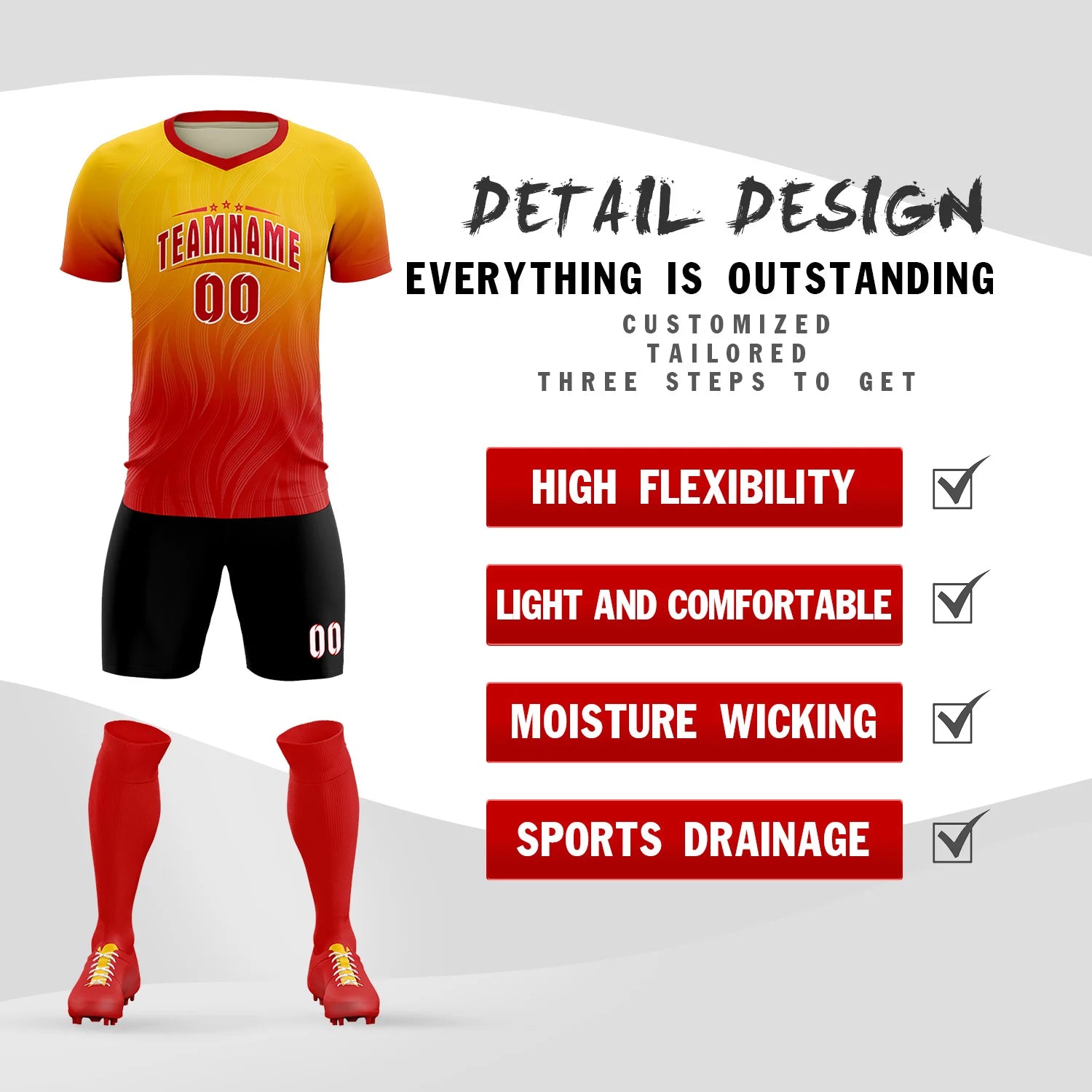 Custom Gold01 Red Printing Sportswear Soccer Sets Jersey