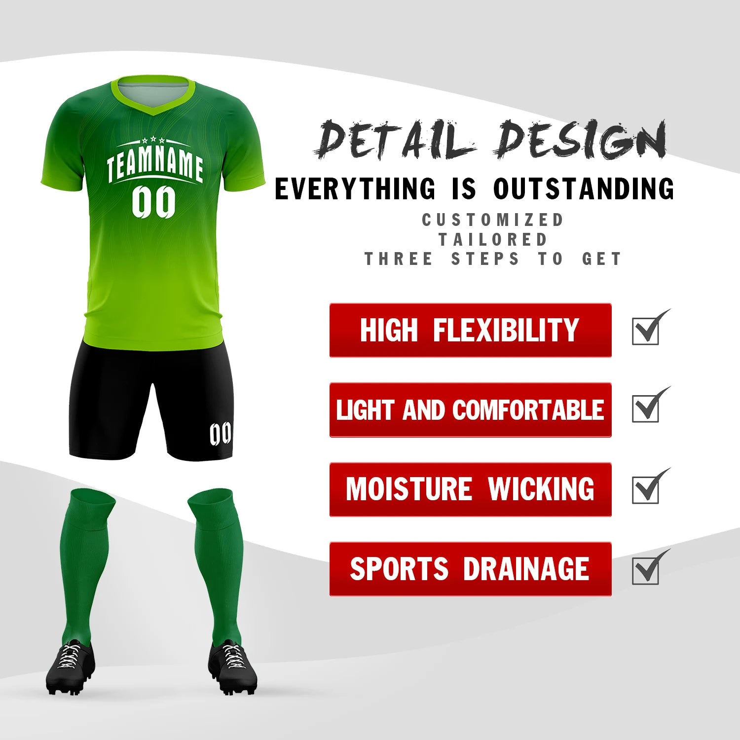 Custom Kelly Green Neon Green Printing Sportswear Soccer Sets Jersey