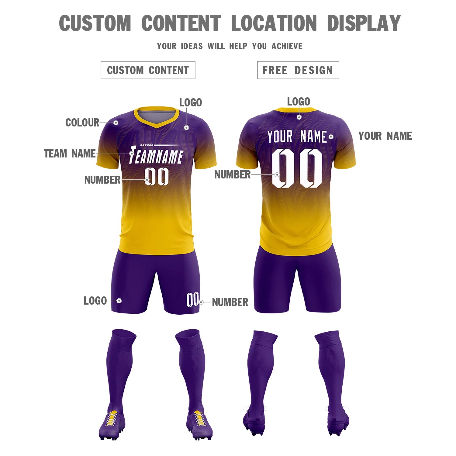 Custom Purple Gold01 Printing Sportswear Soccer Sets Jersey