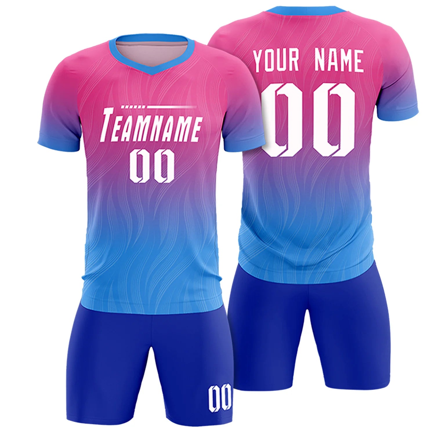 Custom Pink Powder Blue Printing Sportswear Soccer Sets Jersey