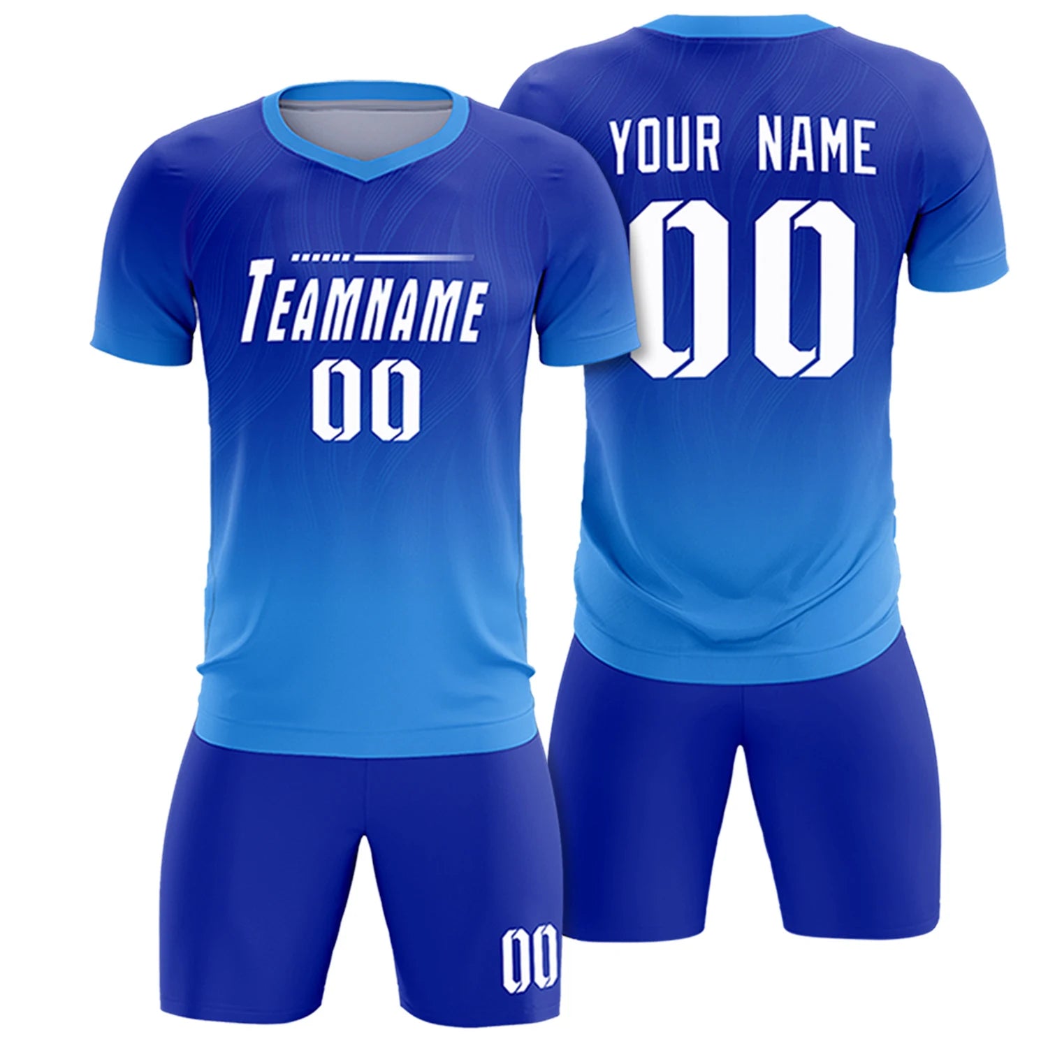 Custom Royal Blue Powder Blue Printing Sportswear Soccer Sets Jersey