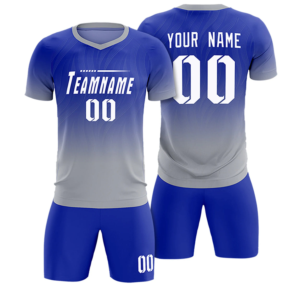 Custom Royal Blue Gray Printing Sportswear Soccer Sets Jersey