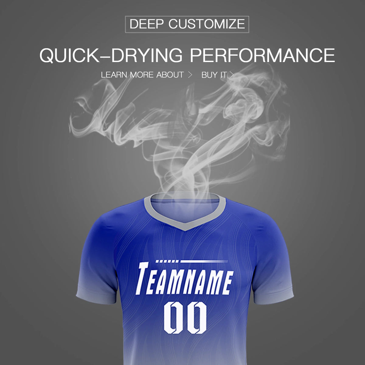 Custom Royal Blue Gray Printing Sportswear Soccer Sets Jersey