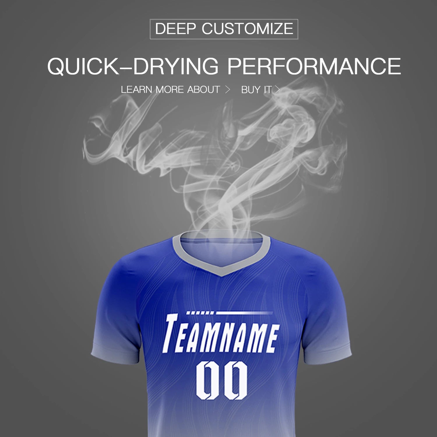 Custom Royal Blue Gray Printing Sportswear Soccer Sets Jersey