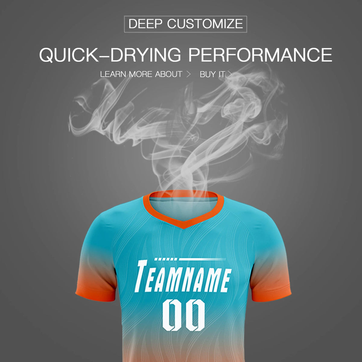 Custom SKy Blue Orange Printing Sportswear Soccer Sets Jersey