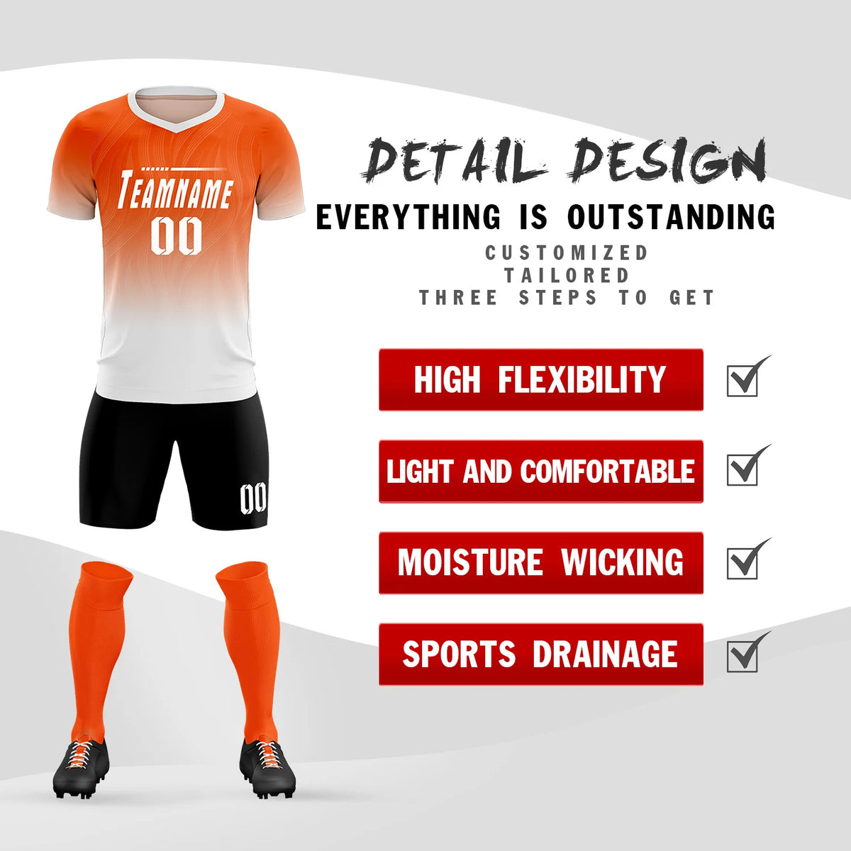 Custom Orange White Printing Sportswear Soccer Sets Jersey