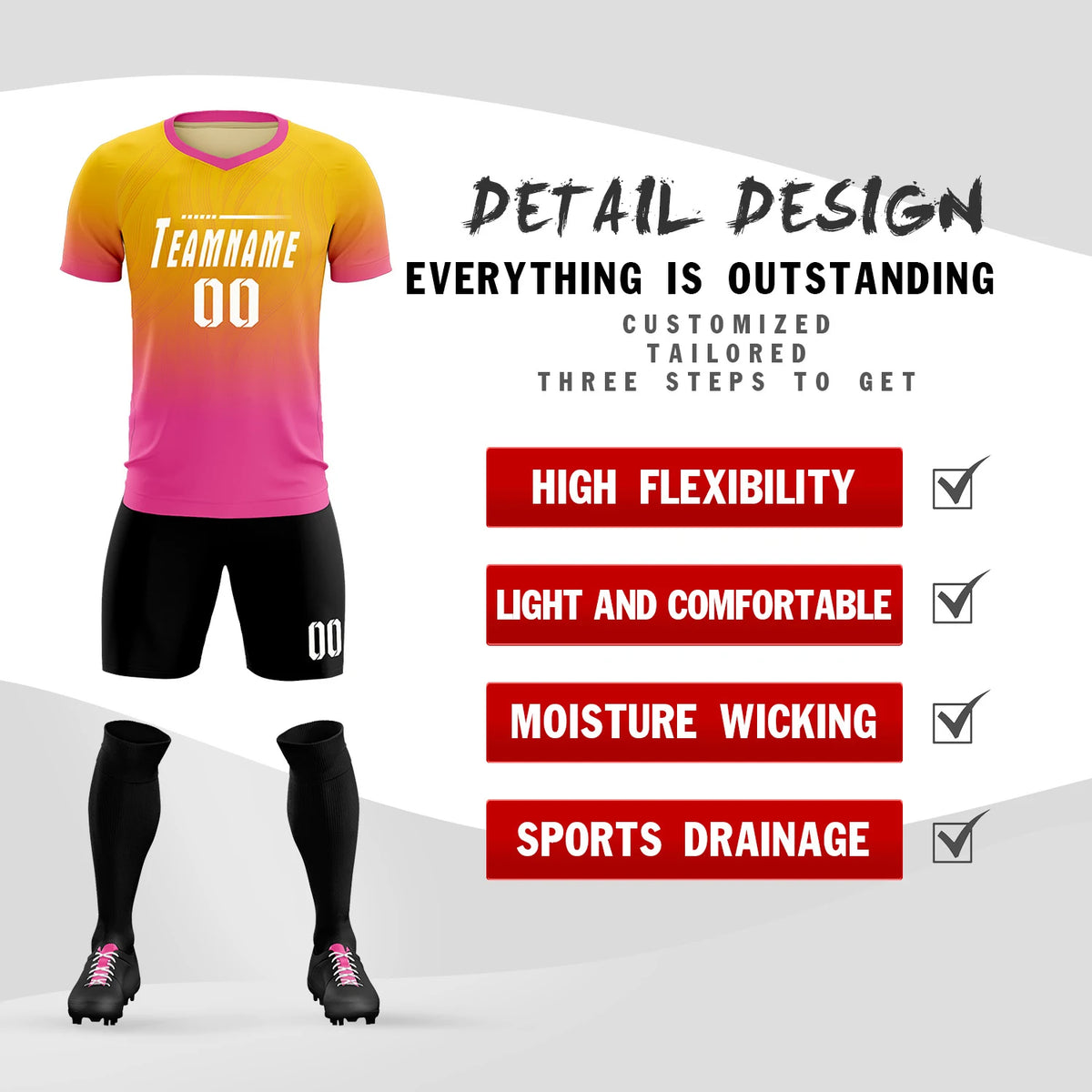 Custom Gold01 Pink Printing Sportswear Soccer Sets Jersey