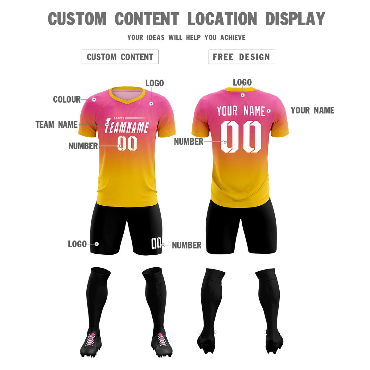 Custom Pink Gold01 Printing Sportswear Soccer Sets Jersey