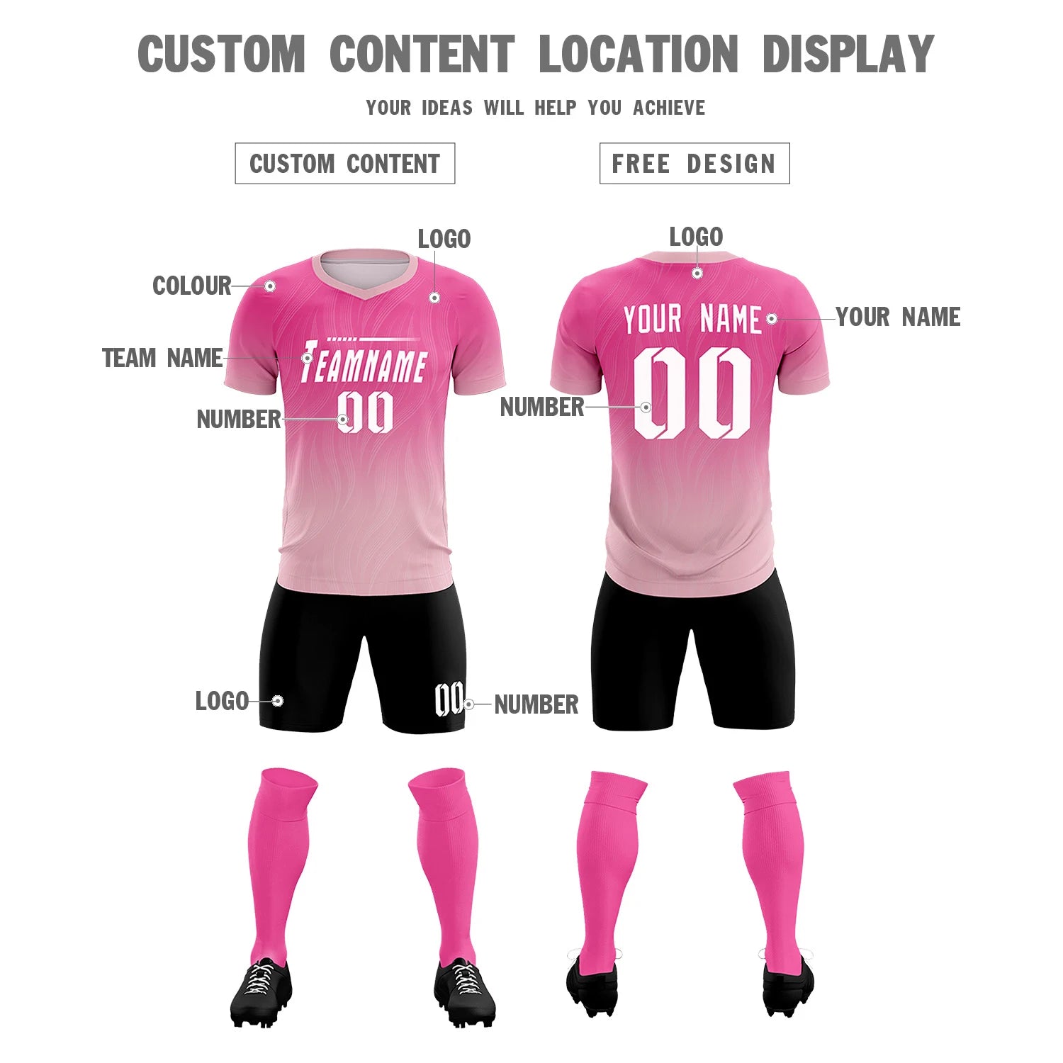 Custom Pink Light Pink Printing Sportswear Soccer Sets Jersey