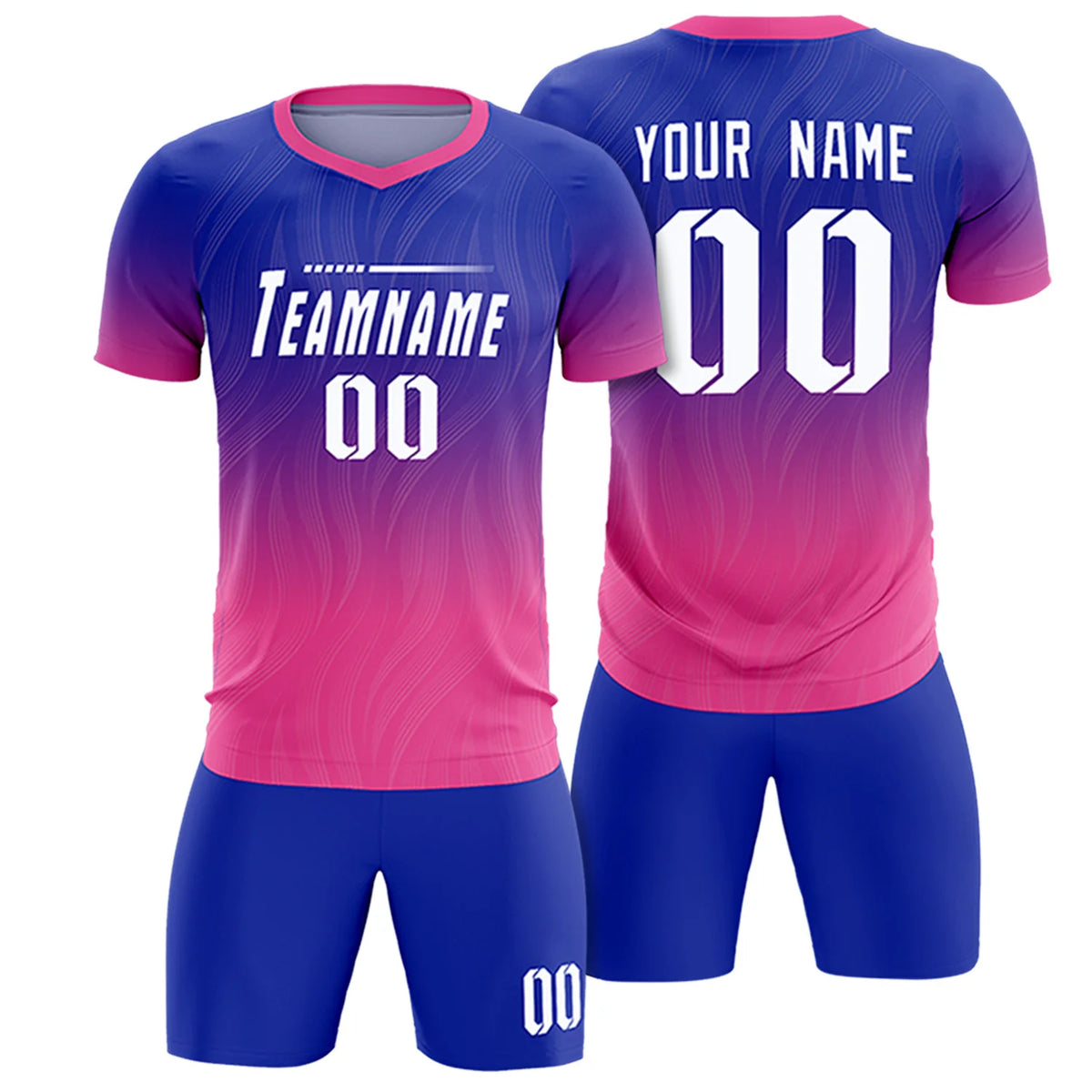 Custom Royal Blue Pink Printing Sportswear Soccer Sets Jersey