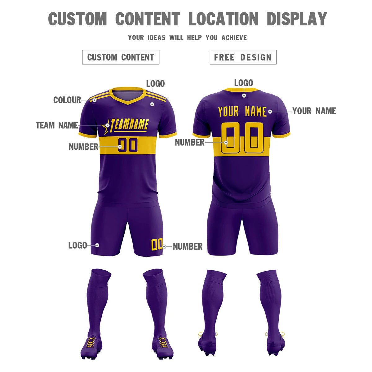 Custom Purple-Gold 01 Breathable Soccer Sets Jersey