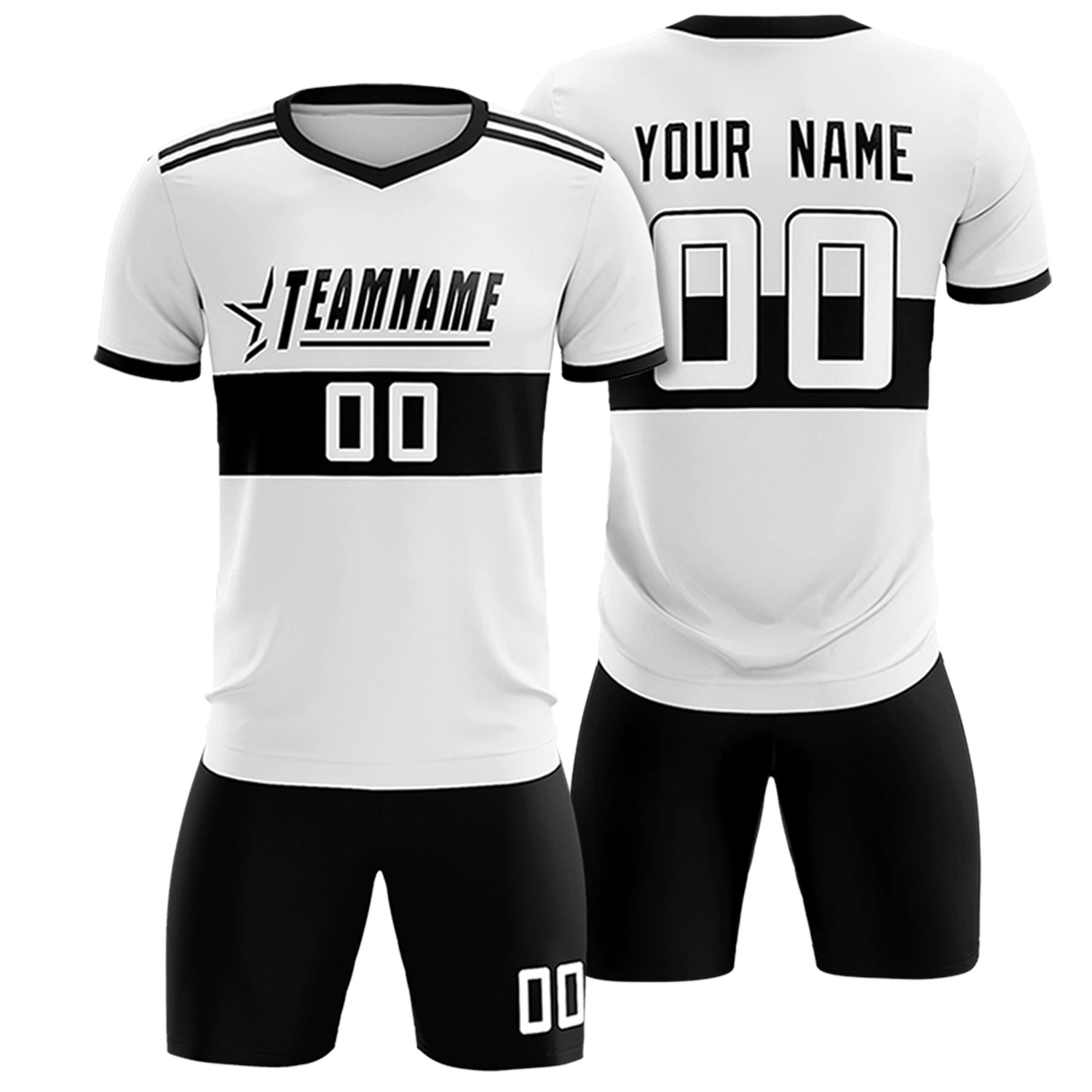 Custom White Black Breathable Soccer Sets Jersey