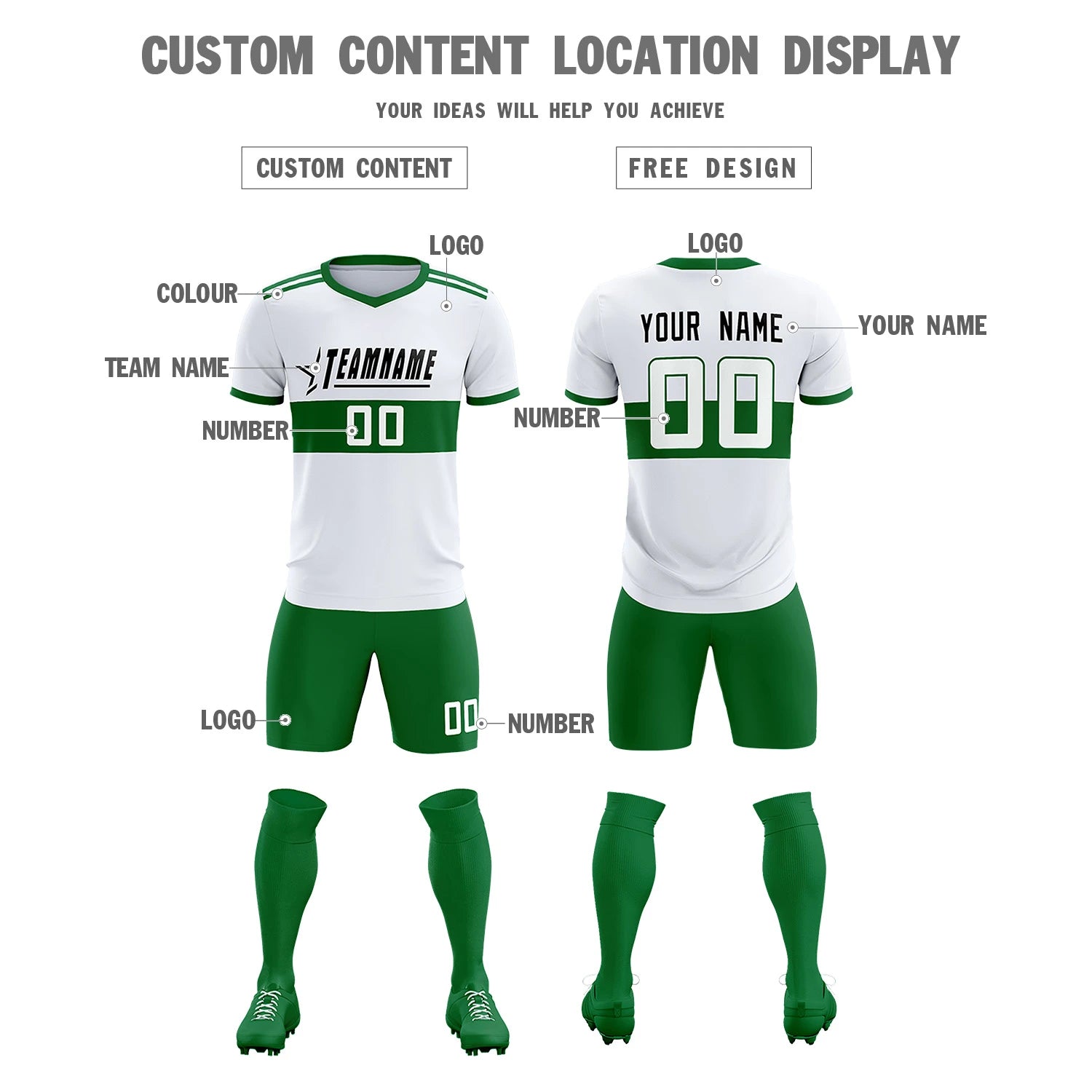Custom White-Kelly Green Breathable Soccer Sets Jersey