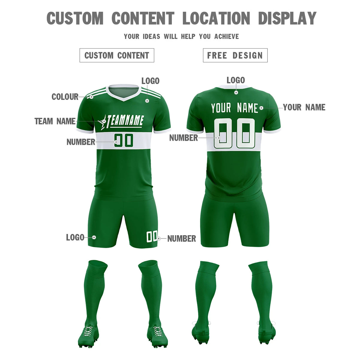 Custom Kelly Green-White Breathable Soccer Sets Jersey