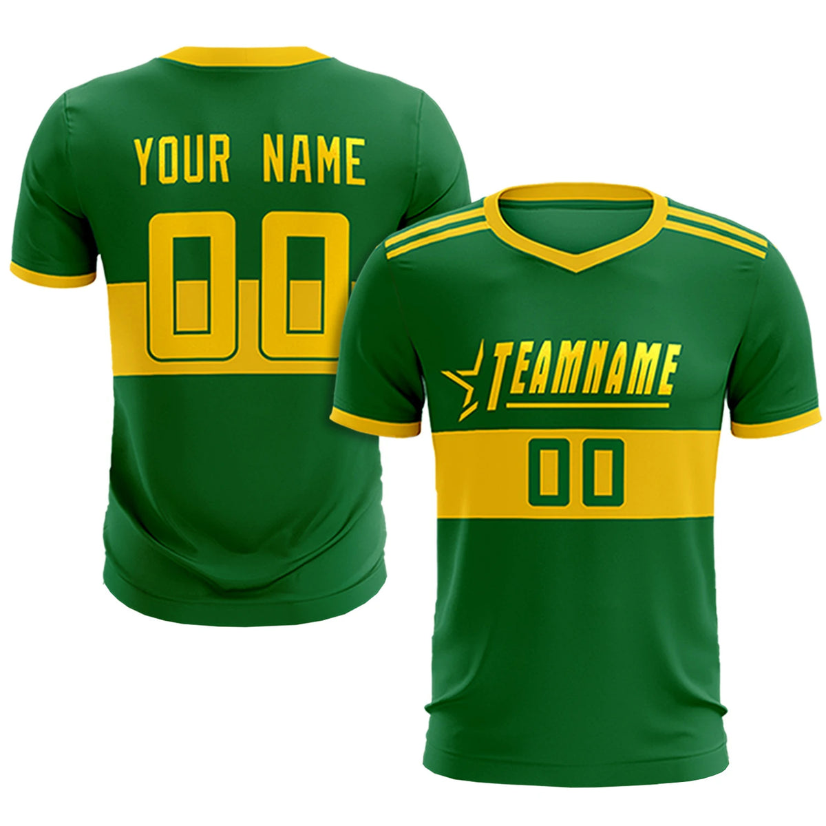 Custom Kelly Green-Gold 01 Breathable Soccer Sets Jersey