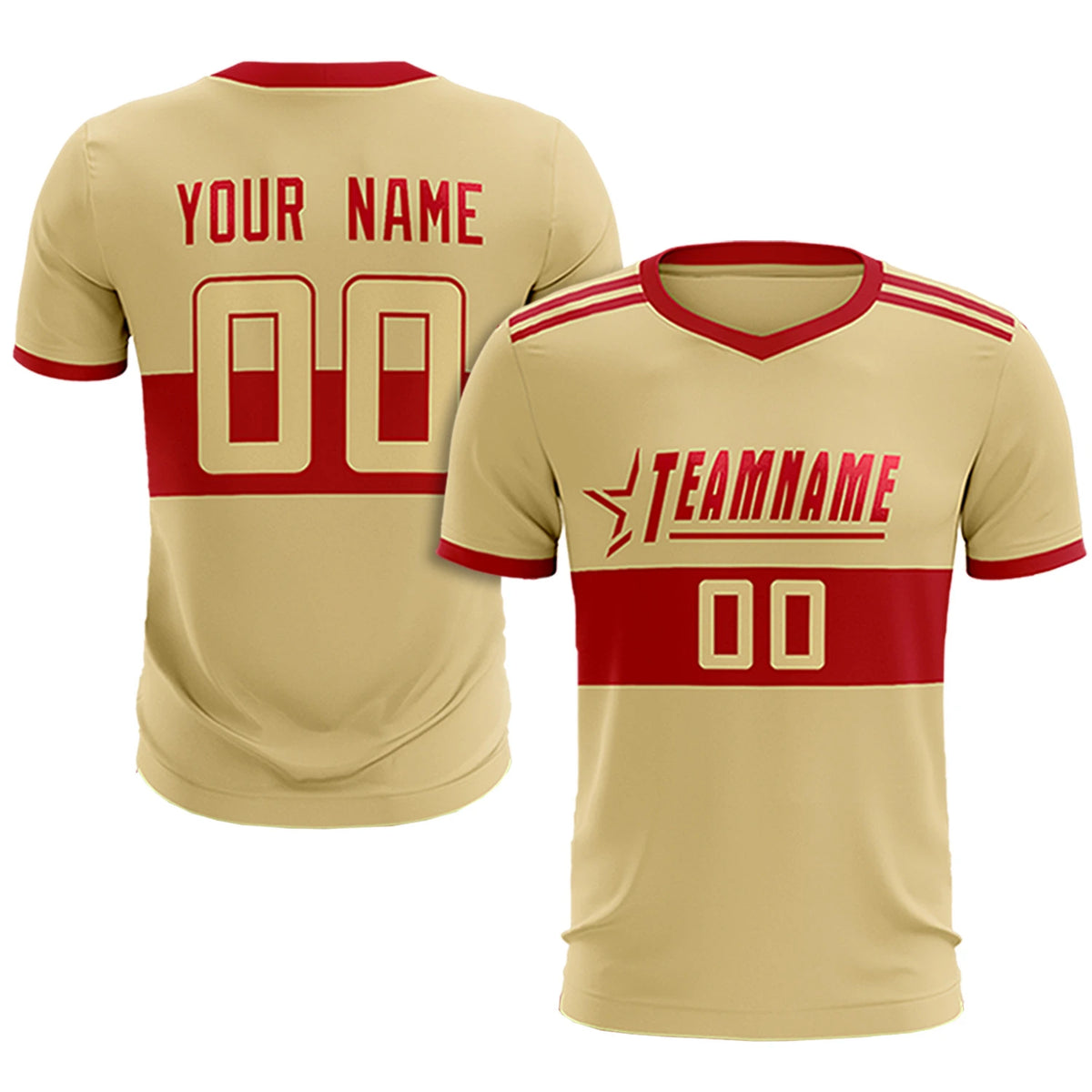 Custom Khaki Red Breathable Soccer Sets Jersey