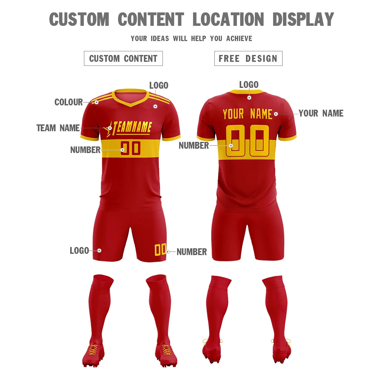 Custom Red Gold01 Breathable Soccer Sets Jersey