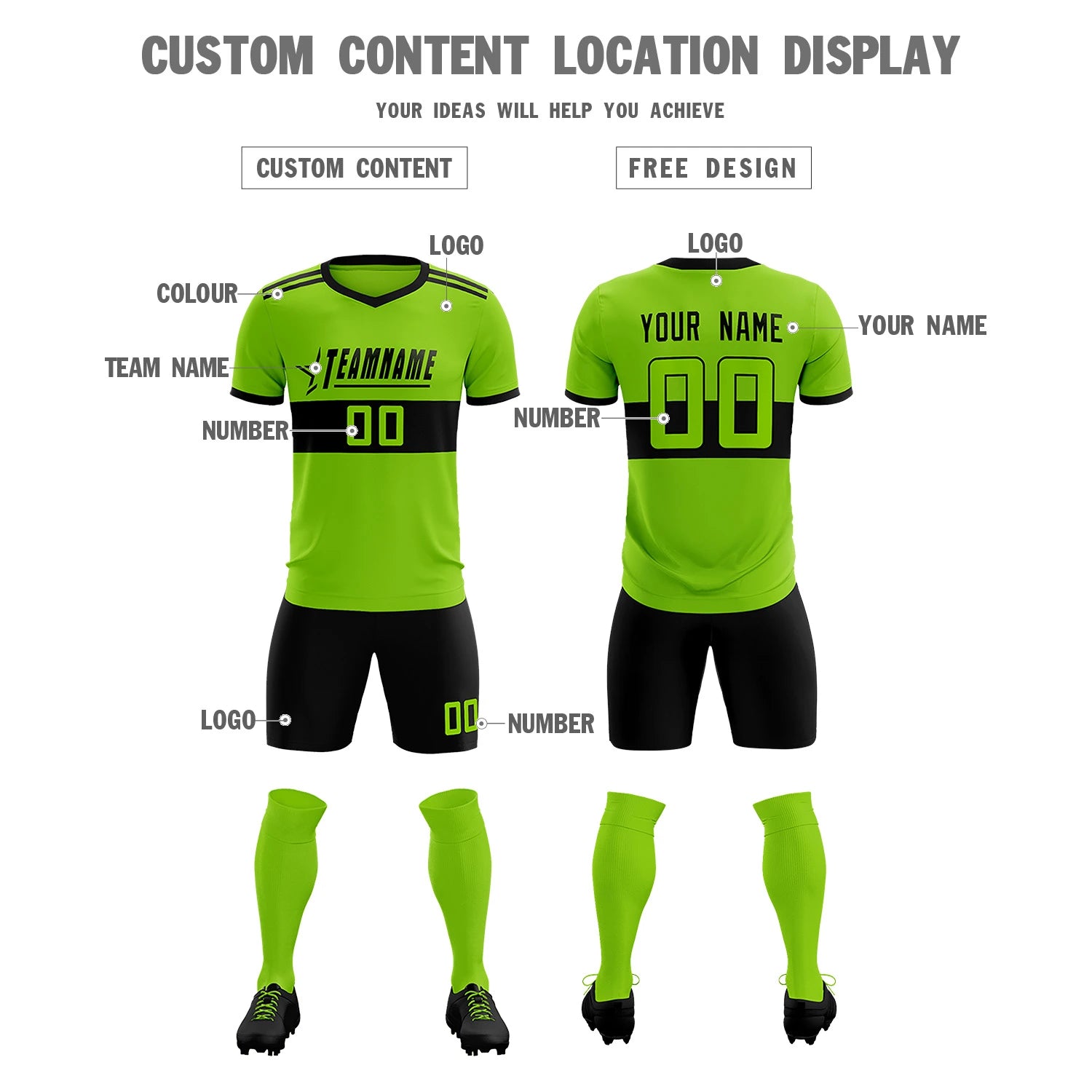 Custom Neon Green-Black Breathable Soccer Sets Jersey