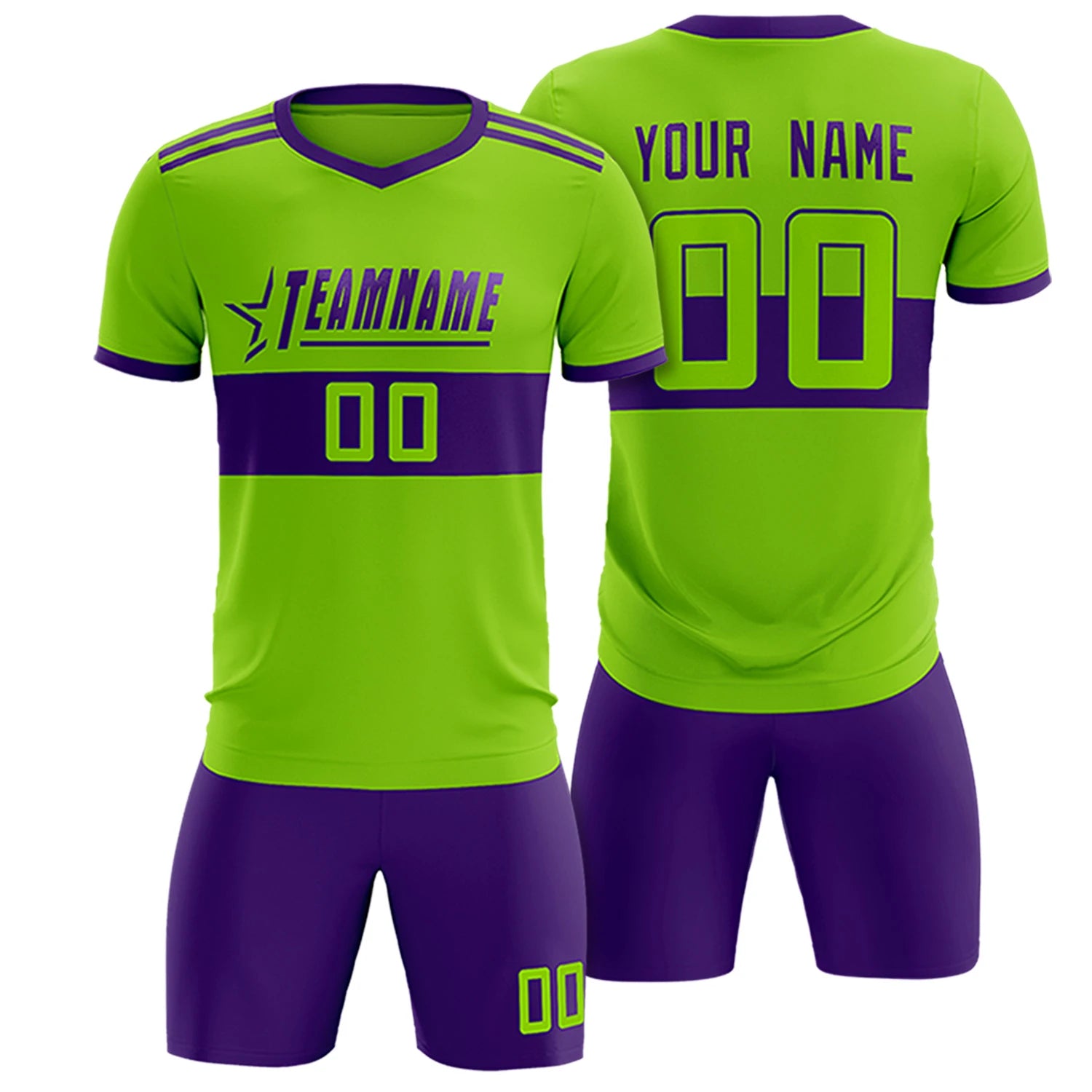 Custom Neon Green-Purple Breathable Soccer Sets Jersey
