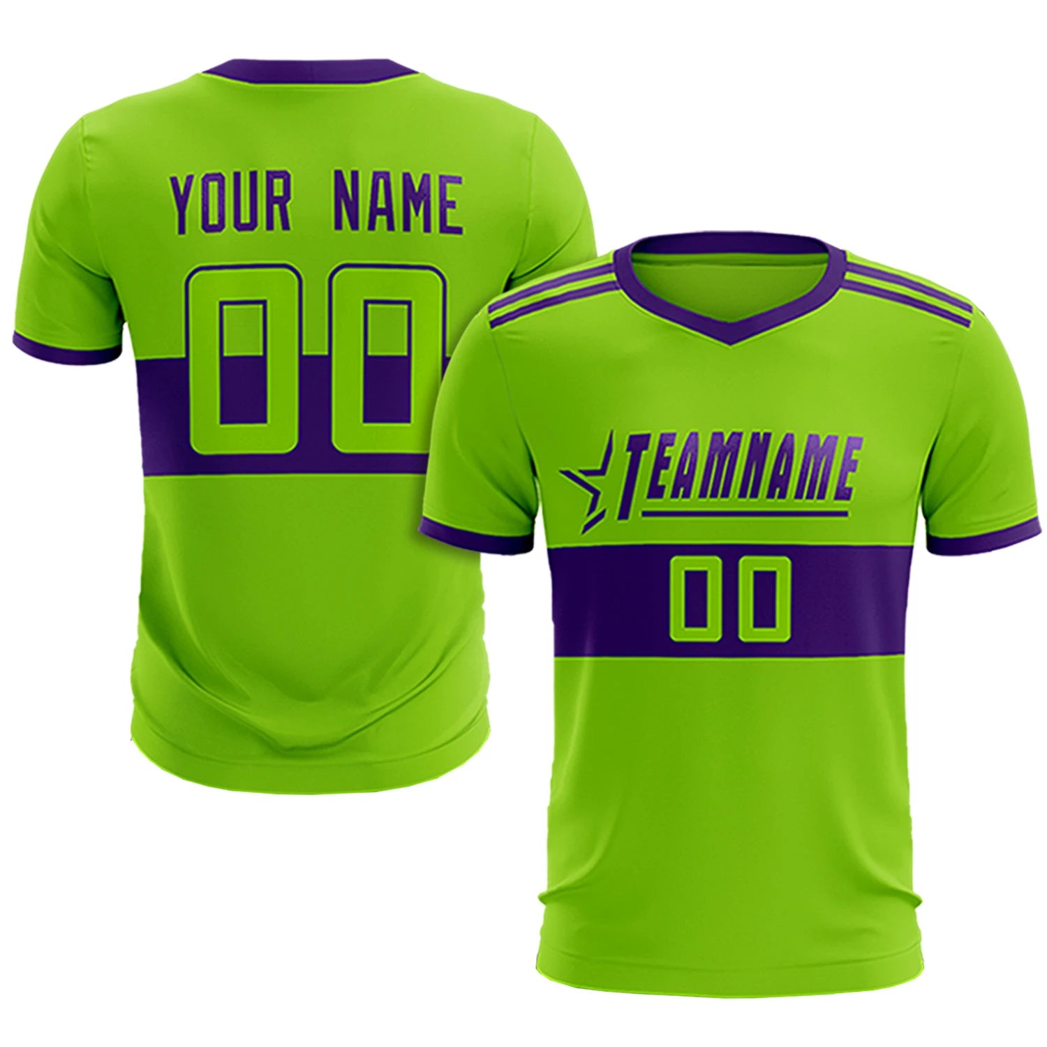 Custom Neon Green-Purple Breathable Soccer Sets Jersey