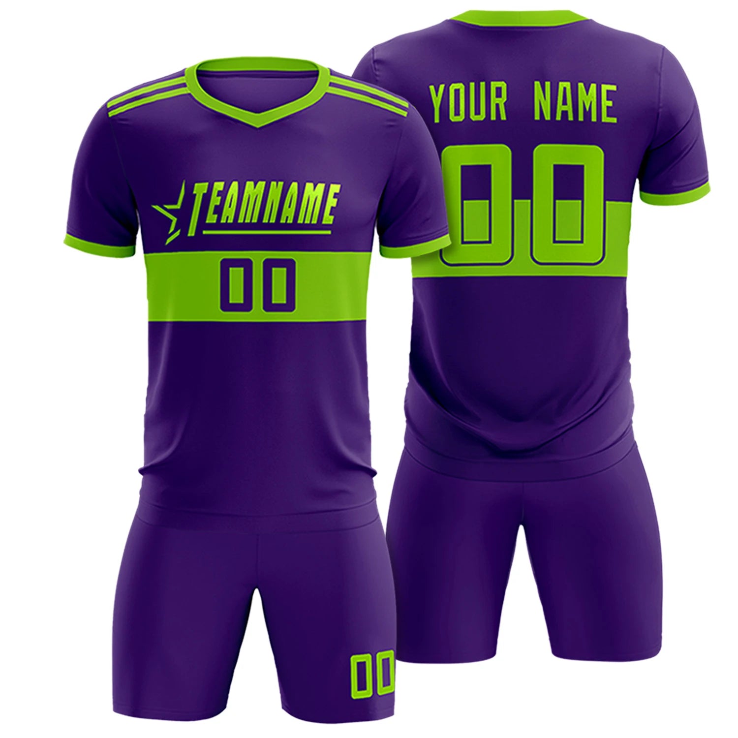 Custom Purple-Neon Green Breathable Soccer Sets Jersey