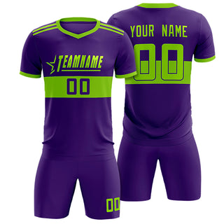 Camiseta de fútbol transpirable personalizada en morado y verde neón - Estilo 1