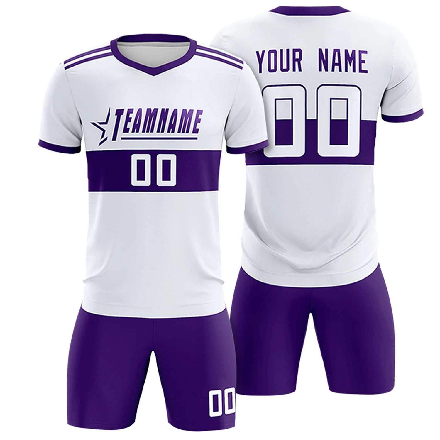 Custom White Purple Breathable Soccer Sets Jersey