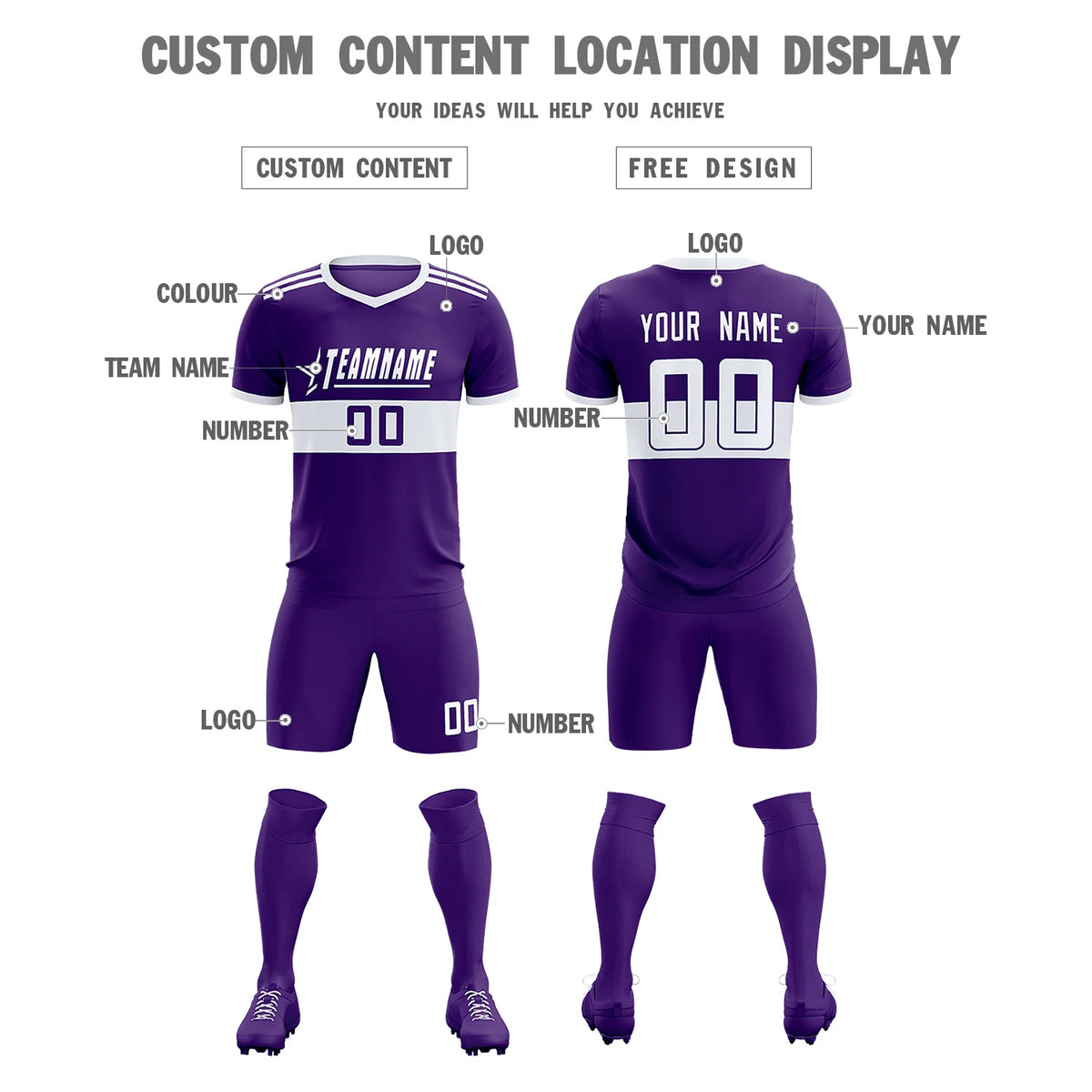 Custom Purple White Breathable Soccer Sets Jersey