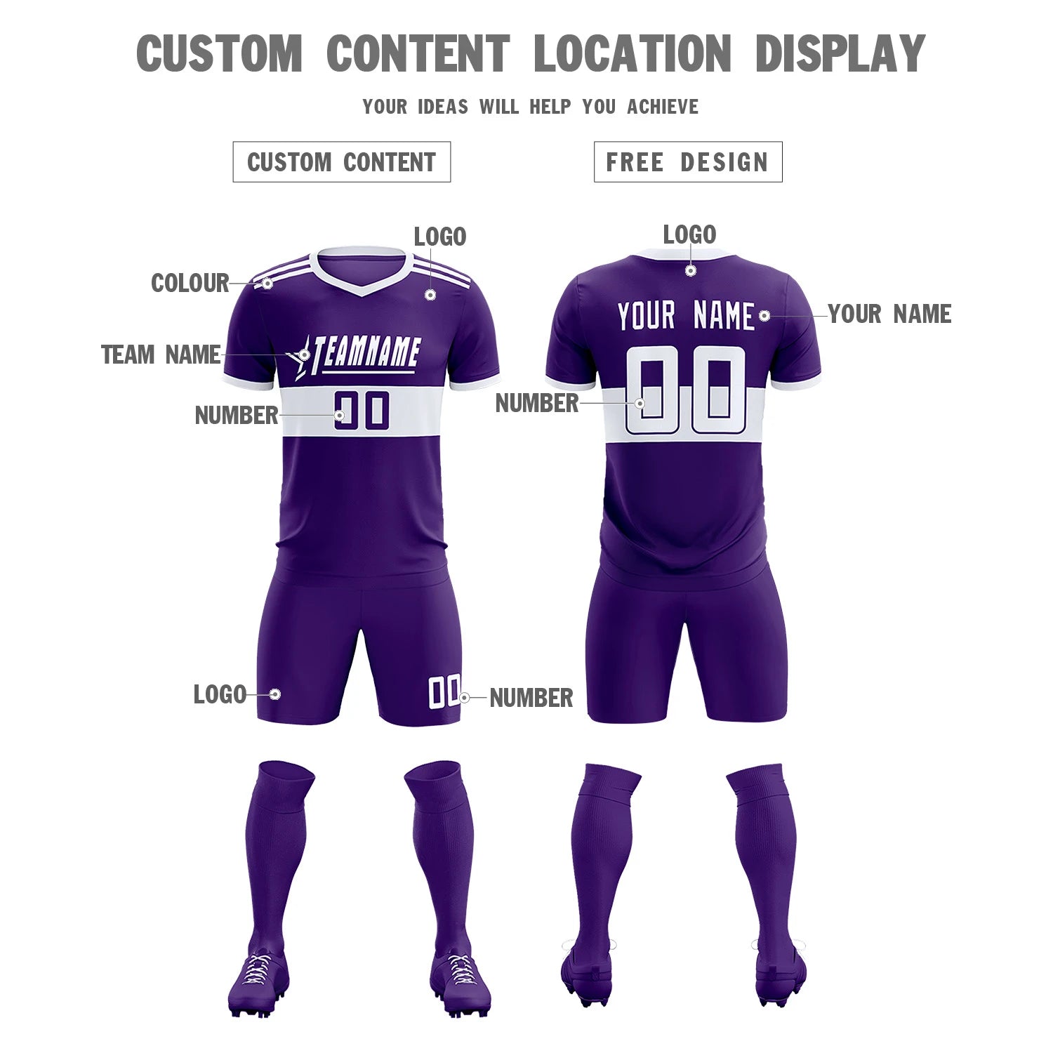 Custom Purple White Breathable Soccer Sets Jersey