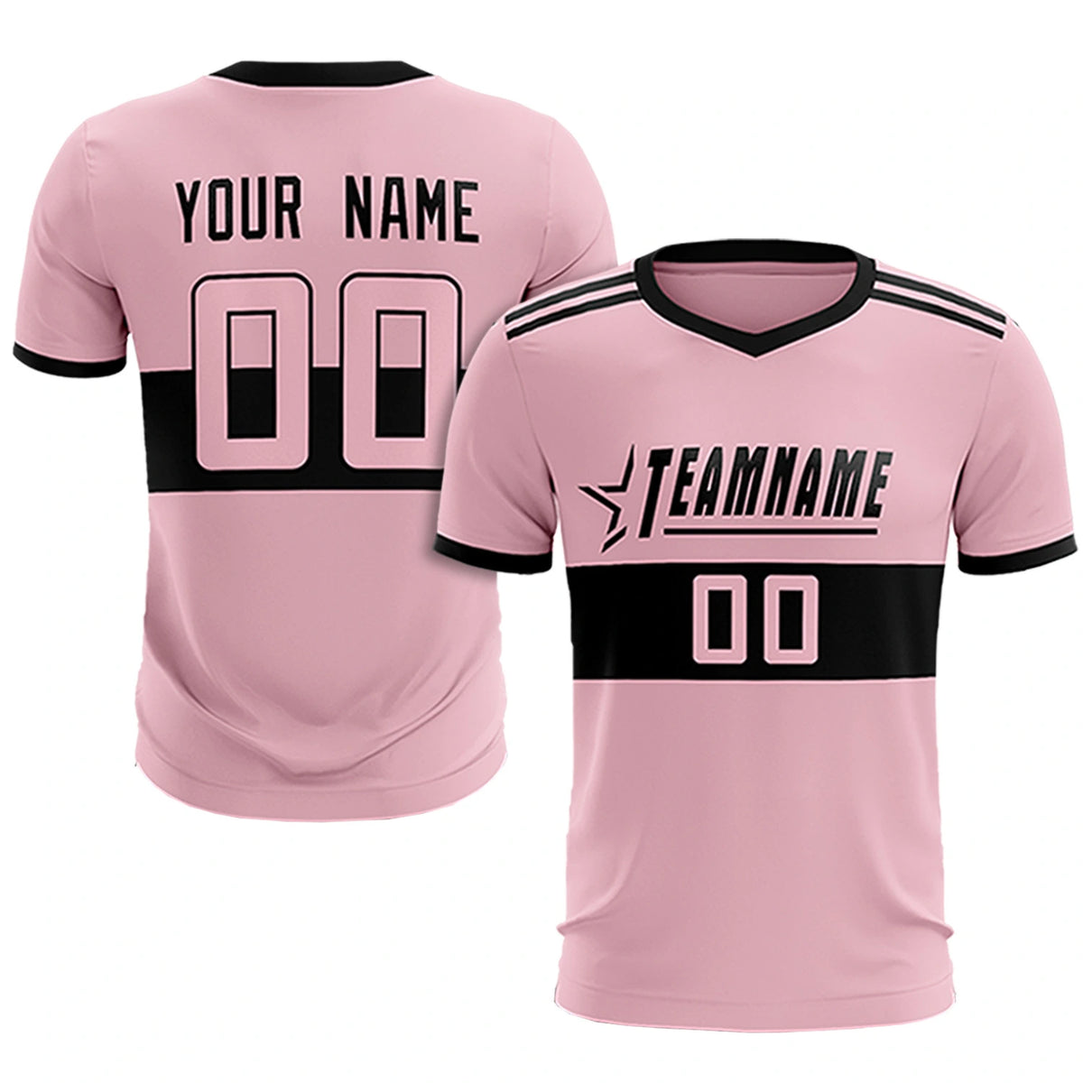 Custom Light Pink-Black Breathable Soccer Sets Jersey