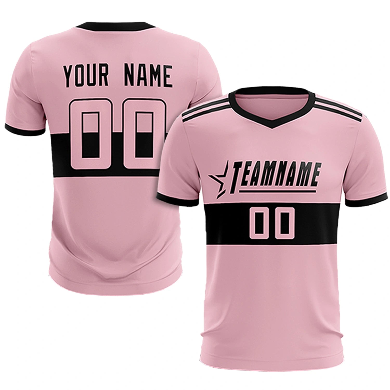 Custom Light Pink-Black Breathable Soccer Sets Jersey