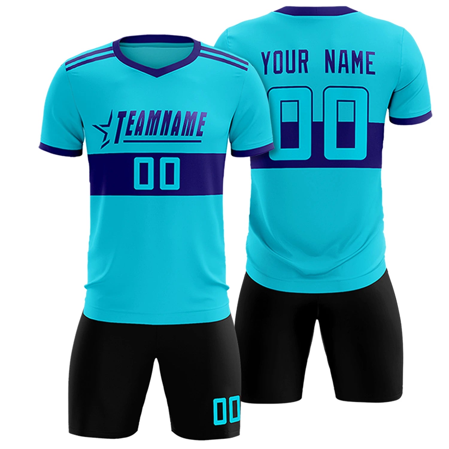 Custom Sky Blue-Black Breathable Soccer Sets Jersey